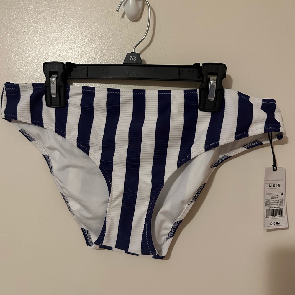 Shade & Shore Medium Blue and White Striped Bikini Bottoms